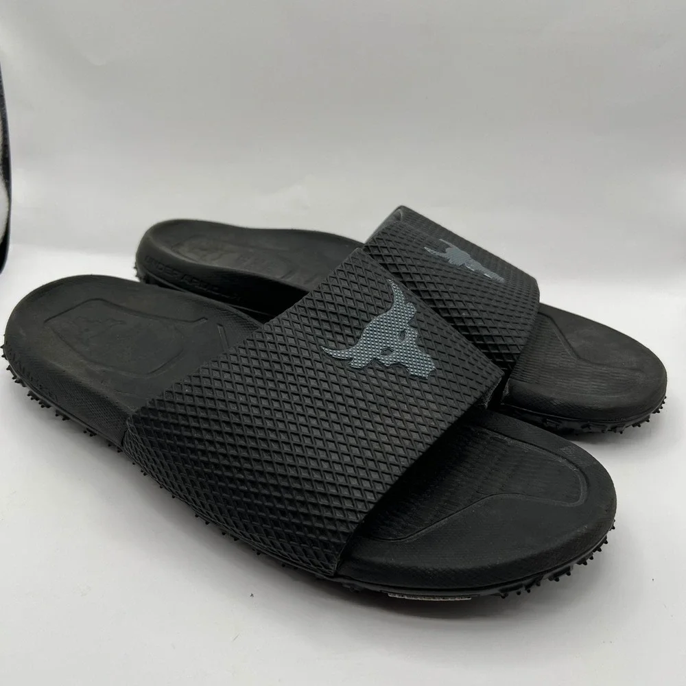 Under Armour Project Rock Slides Mens 13 Black Michelin Wild Gripper 3025237-001